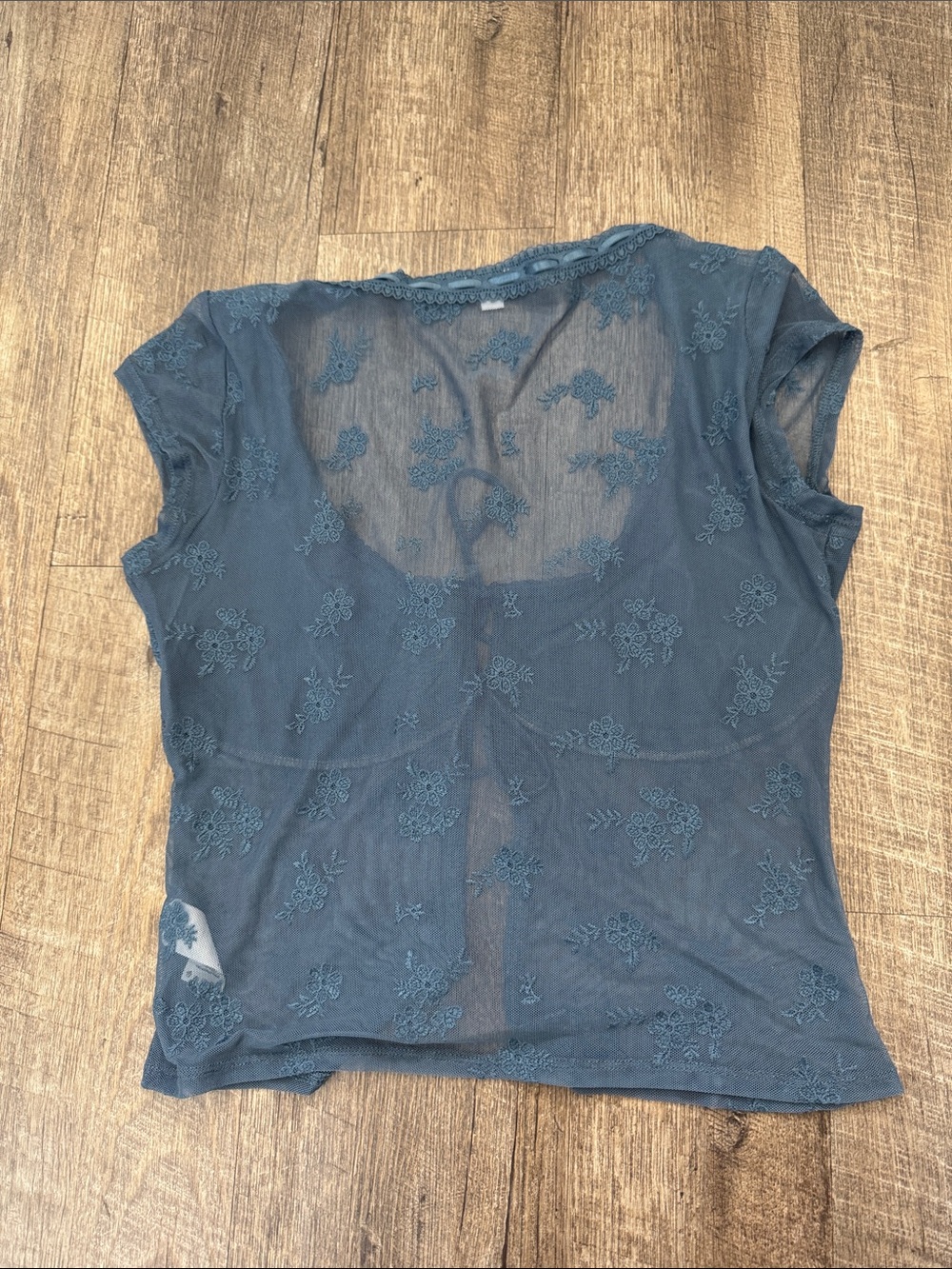 Garage Teal Blue Floral Lace Tie-Front Camisole - Picture 3 of 3
